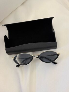 Black Cat-Eye Sunglasses with Gold Accents